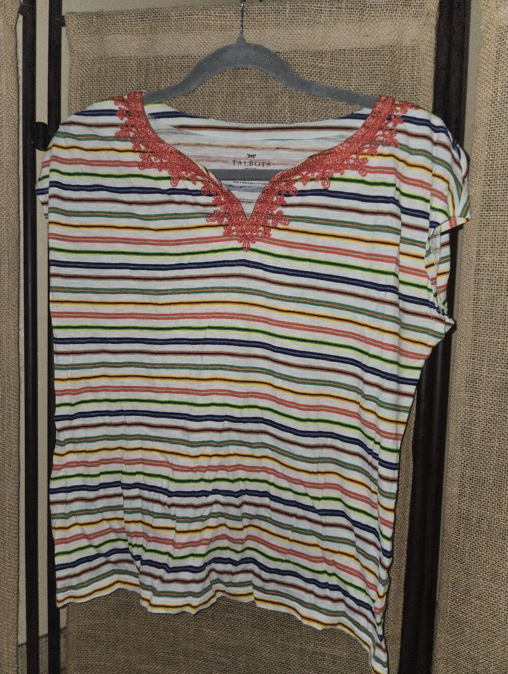 Talbots White Multicolor Striped Short Sleeve Tee NWOT Mp